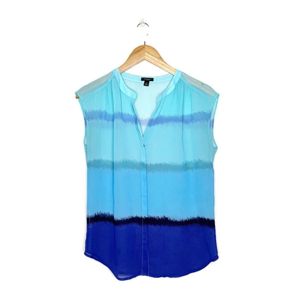 Ann Taylor Blue Sleeveless Button Down Blouse